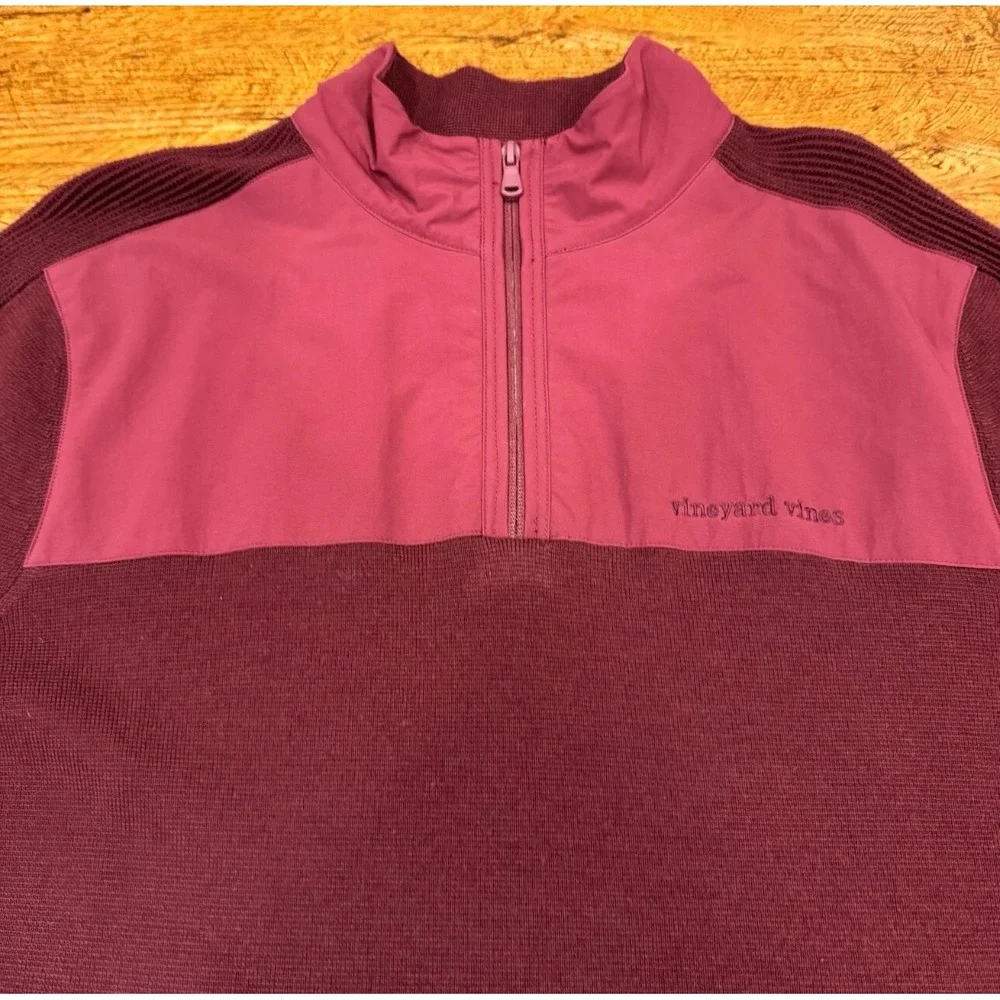 Vineyard Vines Burgundy‎ Red Wool 1/4 Zip Sample Golf Pullover Sweater Men's Med